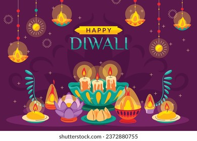 Happy Diwali Festival background. November 12. Diwali festival celebration. Vector illustration. Poster, Banner, Greeting Card, Flyer, Invitation Card, Cover, Template. Festival of Lights. Deepawali.