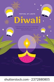 Happy Diwali Festival background. November 12. Diwali festival celebration. Vector illustration. Poster, Banner, Greeting Card, Flyer, Invitation Card, Cover, Template. Festival of Lights. Deepawali.