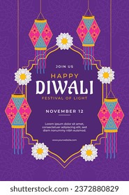 Happy Diwali Festival background. November 12. Diwali festival celebration. Vector illustration. Poster, Banner, Greeting Card, Flyer, Invitation Card, Cover, Template. Festival of Lights. Deepawali.