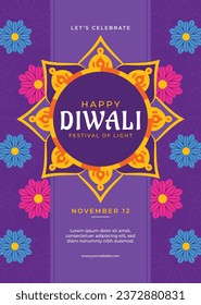 Happy Diwali Festival background. November 12. Diwali festival celebration. Vector illustration. Poster, Banner, Greeting Card, Flyer, Invitation Card, Cover, Template. Festival of Lights. Deepawali.