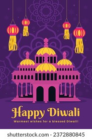 Happy Diwali Festival background. November 12. Diwali festival celebration. Vector illustration. Poster, Banner, Greeting Card, Flyer, Invitation Card, Cover, Template. Festival of Lights. Deepawali.