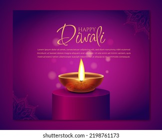 happy diwali festival background with Oil Lamps for  social media cover, banner, greeting card. vector template