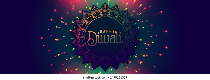 happy diwali festival banner with colorful firework design