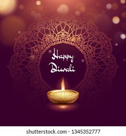 Happy Diwali festival burning diya card template. EPS 10