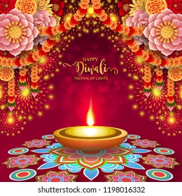 Happy Diwali Festival Card Gold Diya Stock Vector (Royalty Free ...