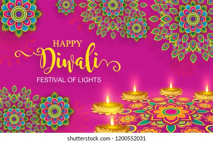 
Happy Diwali festival card with modern elements  on paper color Background.