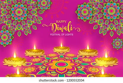 
Happy Diwali festival card with modern elements  on paper color Background.