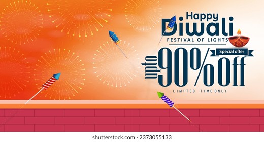Happy Diwali festival Celebration banner design with huge discounts to attract people