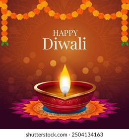 Happy Diwali festival celebration colorful background, Decorative oil lamp, vector illustration