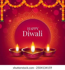 Happy Diwali festival celebration greeting card background, decorative oil lamp, vector illustration