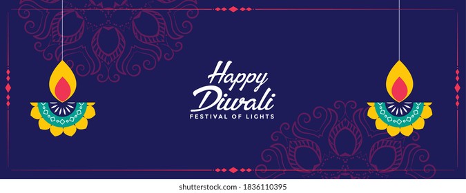 happy diwali festival decorative diya banner design