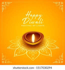 happy diwali festival design with oil lamp diya