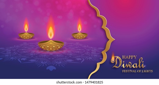 Happy Diwali Festival Diya Lamp Fire Stock Vector (Royalty Free ...