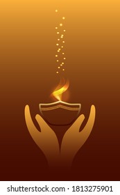 Happy Diwali festival with diya lamp in hand 