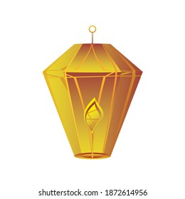 happy diwali festival, gold lantern with candle flame light vector illustration