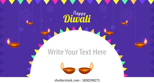 Happy Diwali festival graphic template with diya and decorative elements. Deepawali greeting flyer banner for website and social media post.