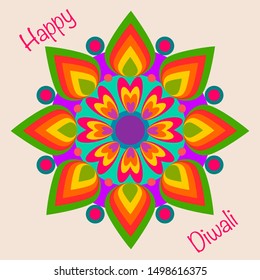 Happy Diwali festival greeting card with beautiful rangoli, vector design illustration