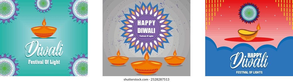 Happy diwali festival. Happy Diwali greetings. Diwali, Deepavali or Diwali the festival of lights india. Set flat vector modern illustration 