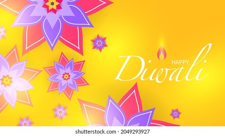 Happy Diwali festival holiday design with flower of lights on yellow background  , Diwali festival celebration in India , Vector Modern design, illustration Vector EPS 10 