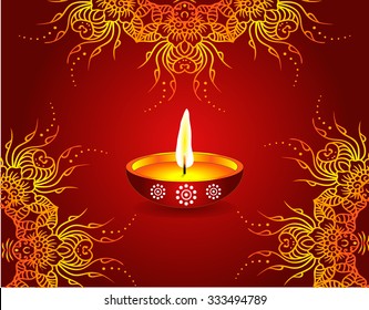 Happy Diwali festival India with lamp oil balls on orange red background. Vector illustration EPS 10