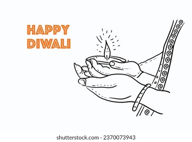 happy diwali festival of india line drawing