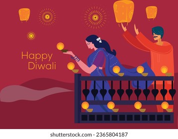 Feliz festival Diwali de la ilustración vectorial india