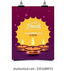Happy Diwali festival invitation greeting template
