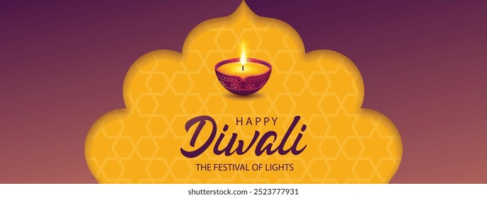 Feliz Diwali festival de fundo de banner de luz com diya vela decoração vetor design