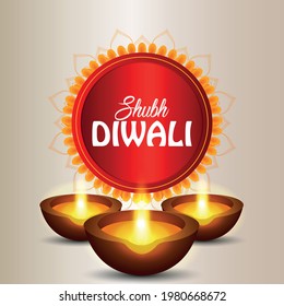 Happy diwali festival of light celebration greeting card with diwali diya