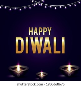 Happy diwali festival of light celebration greeting card with diwali diya