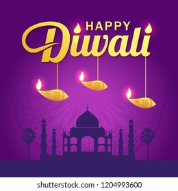 Happy diwali festival of light greeting banner, vector Illustration 