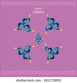 Happy Diwali festival of light and happiness celebrated all over India. Blue color decorative lamp design on soft Pink color background .
