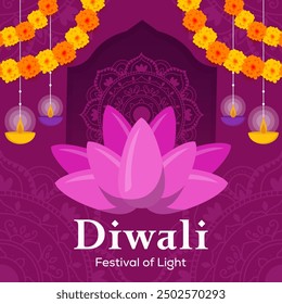 happy diwali festival of light illustration in flat design