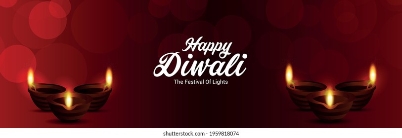 Happy diwali festival of light invitation banner with creative diwali diya