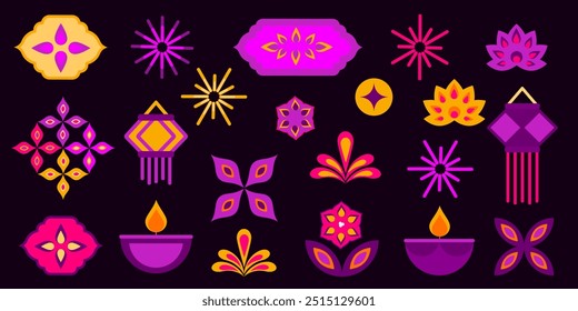 Happy Diwali, festival of light. Minimalist geometric elements collection. Simple trendy graphic element vector set