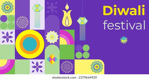 Happy Diwali, the festival of light. Modern geometric minimalist design. Vector