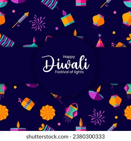 Feliz Diwali, Festival de la Luz - Diseño geométrico moderno y minimalista sin fisuras.  Diseño de concepto de vector.