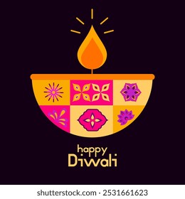 Feliz Diwali, festival de la luz. Afiche, Anuncio y Plantilla en redes sociales. Concepto moderno diseño geométrico minimalista. Diseño de Vector