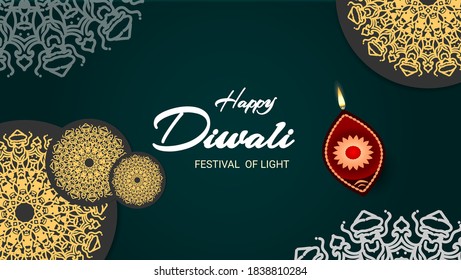 Happy Diwali Festival Of Light quote with holiday elements 