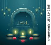 Happy Diwali - festival of lights colorful poster template design with decorative diya lamp. vector illustration.