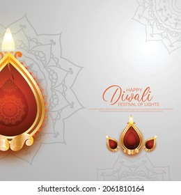 Happy Diwali - festival of lights colorful background with decorative diya lamp and rangoli.