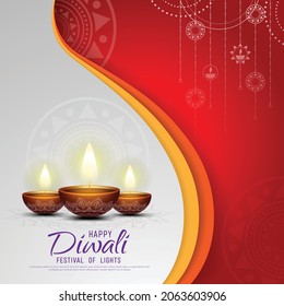 Happy Diwali - festival of lights colorful background with decorative diya lamp and rangoli.