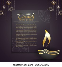 Happy Diwali - festival of lights colorful background with decorative diya lamp and rangoli.