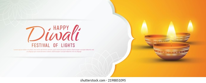 Happy Diwali - festival of lights colorful banner template design with decorative diya lamp. vector illustration.