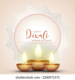 Happy Diwali - festival of lights colorful poster template design with decorative diya lamp. vector illustration.