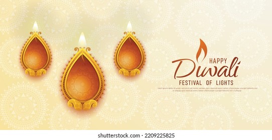Happy Diwali - festival of lights colorful banner template design with decorative diya lamp. vector illustration.