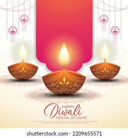 Happy Diwali - festival of lights colorful poster template design with decorative diya lamp. vector illustration.