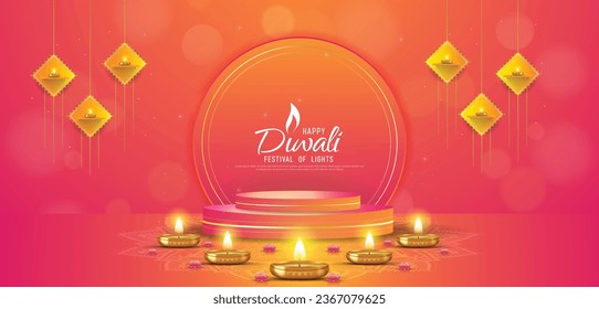 Happy Diwali - festival of lights colorful banner template design with decorative diya lamp. vector illustration.