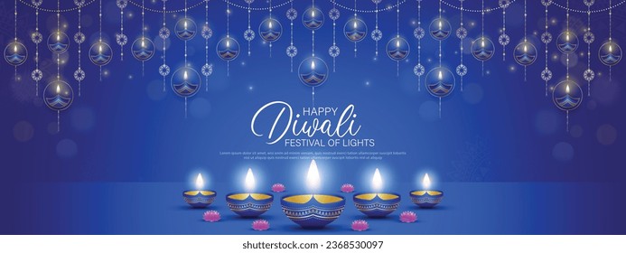 Feliz Diwali - festival de luces colorido diseño de plantillas de banner con lámpara decorativa de diya. ilustración vectorial.