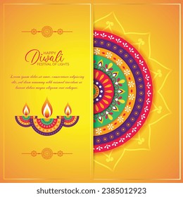 Happy Diwali - festival of lights colorful poster template design with decorative diya lamp. vector illustration.